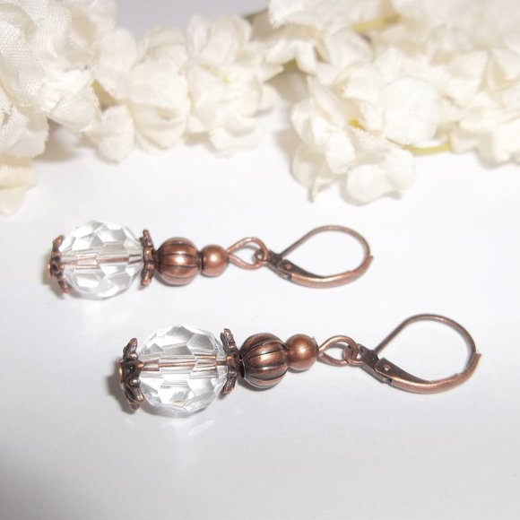 Clear & Copper Beaded Earrings Handmade NWT 5824 - Picture 4 of 8